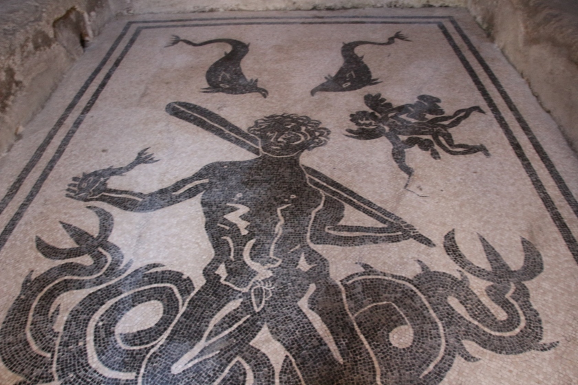 Beautiful mosaic floor in Herculaneum, Italy