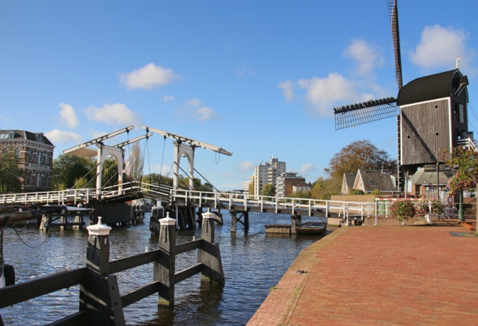 Renbrandt Bridge and Molen De Put, Leiden, The Netherlands